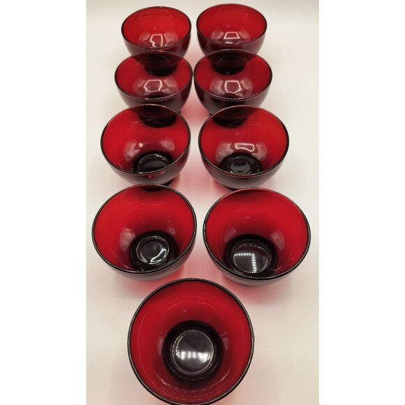Set Of 9 Vintage Ruby Red Glass Dessert Custard Bowls - Picture 3 of 5